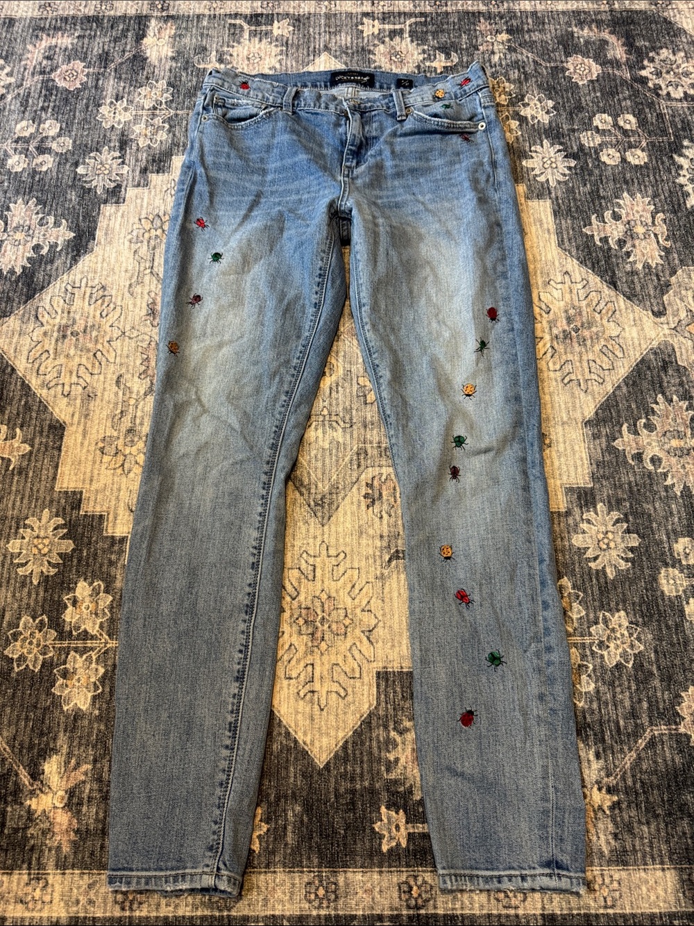 Lucky Brand Light Blue Straight Leg Jeans with Bug Embroidery
